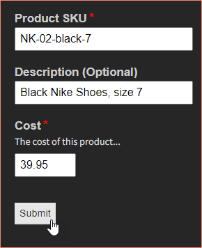 Enter SKU, description and cost