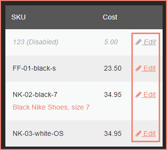 Edit cost entry