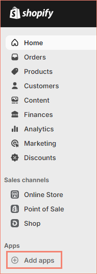 Shopify Add Apps menu