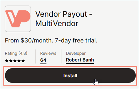 Click Install on VendorPayout