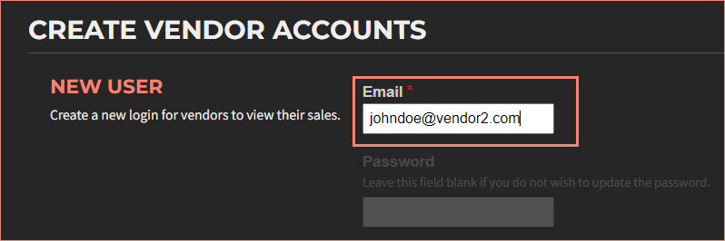 Enter vendor email address