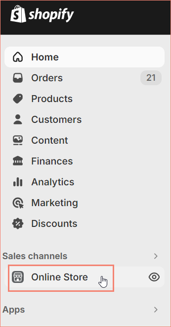 Shopify Online Store menu