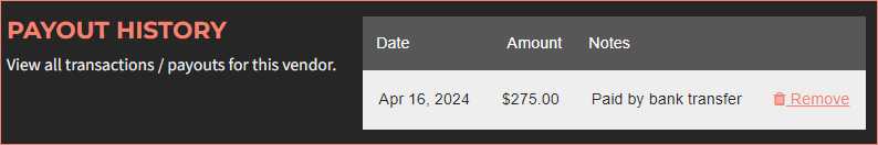 Payout History section