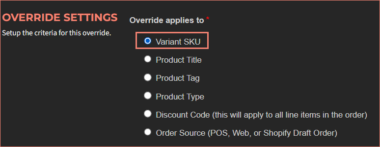 Override Applies To dropdown