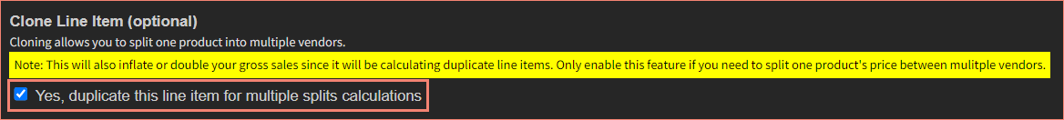 Clone line items checkbox