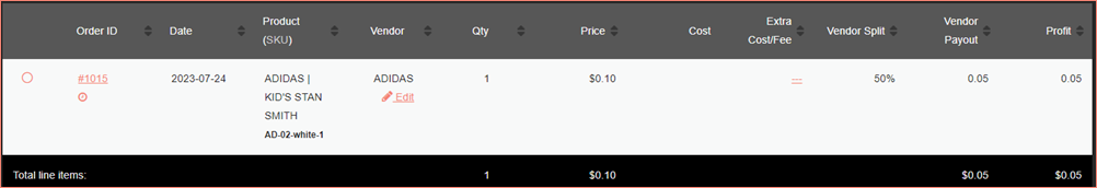 Order listings for a vendor